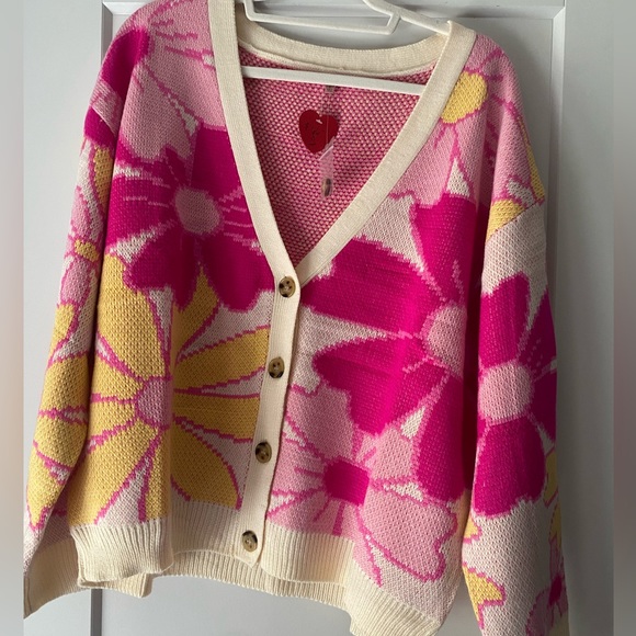 Pink and yellow floral cardigan
